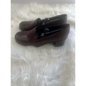 Croft &Barrow Loafers Woman's S| 9  Brown Leather Block Heel Slip On Mules Shoes